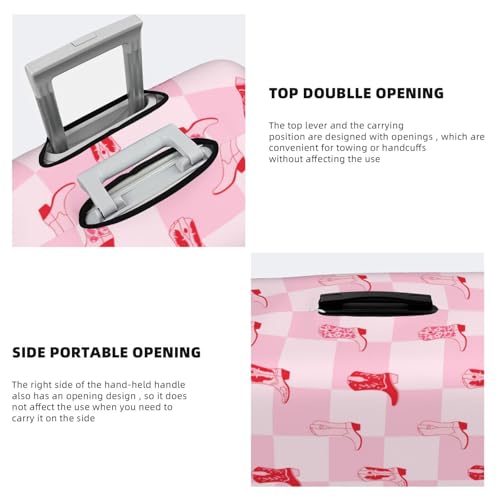 Travel Luggage Cover Protector - Retro Pink Cowgirl Boots Checkerboard Anti-Scratch Suitcase Covers Fits 18-32 Inch Luggage3