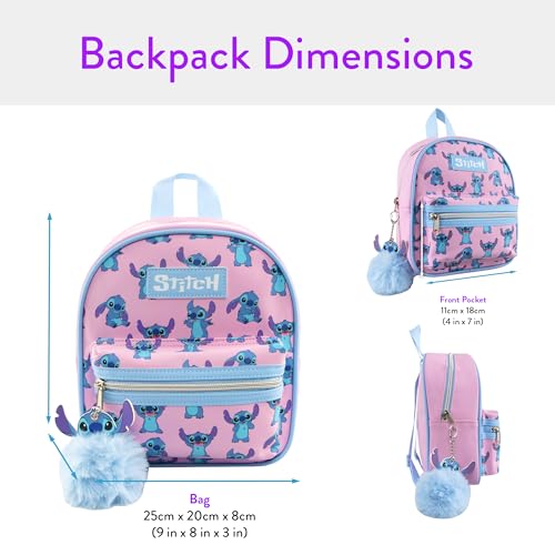 Disney Stitch Mini Backpack | Girls Mini Backpack With Stitch Keychain | Small Rucksack For Girls | One Size Pink - image 5