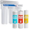 Max Water 3 Stage (Coastline Houses, Cottage, Farm, Well & Underground Water) 10 inch Water Filtration System for Whole House-Sediment+Iron Manganese+CTO Post Carbon -3/4" Inlet/Outlet- Model : WH-SW5