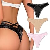 Avidlove Lace Panties for Women Sexy Low Rise Underwear Breathable Lingerie Thong with Criss Cross Back 3 Packs-4 L