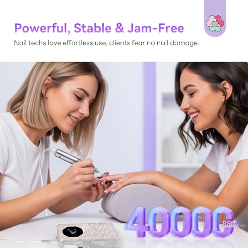 SAVILAND Professional Nail Drill 40000 RPM: Portable Electric Nail Drill Kit File Machine with Ceramic Nail Bits Sanding Bands for Acrylic Nail Gel Polish Manicure Salon Home Use, Glitter - Thumbnail 3