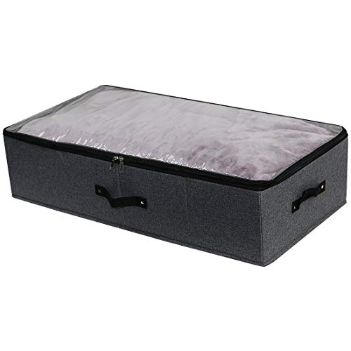 iwill CREATE PRO Aufbewahrungsbox unter dem Bett mit klarem PVC-Deckel für Schuhe, Kleidungsstücke, Decken-Organizer, faltbar, Schwarzgrau