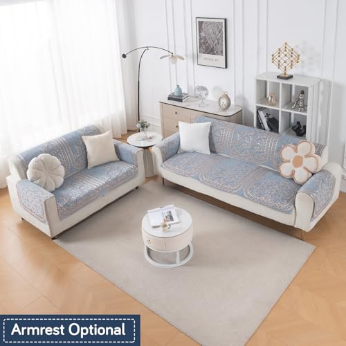 Image of HOKIPO Neel Baari Premium Chenille Jacquard Sofa Cover 3 Seater and 2 Seater Set - 5 Seater Sofa Cover (3+2) for Seat & Back | 'Royal Aangan Series' (IN-1008-L3*2 + IN-1007-L3*2)