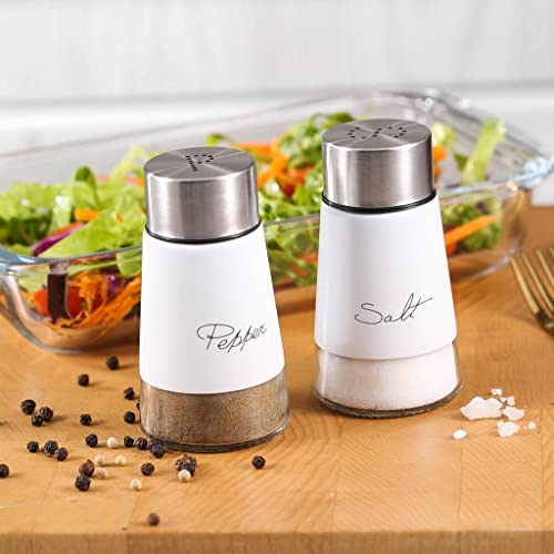 Image of Royal Cuisine Salt and Pepper Shakers Stainless Steel and Glass Set| Elegant Stainless Steel Salt and Pepper Dispenser| Spices W/Collapsible Funnel Black,Red,Silver (White)'