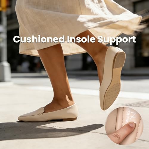 Image of MUSSHOE Pointed Toe Flats for Women, Comfortable Business Casual Work Shoes, Slip On Loafers with Arch Support, Office Walking Flats for All Day Standing