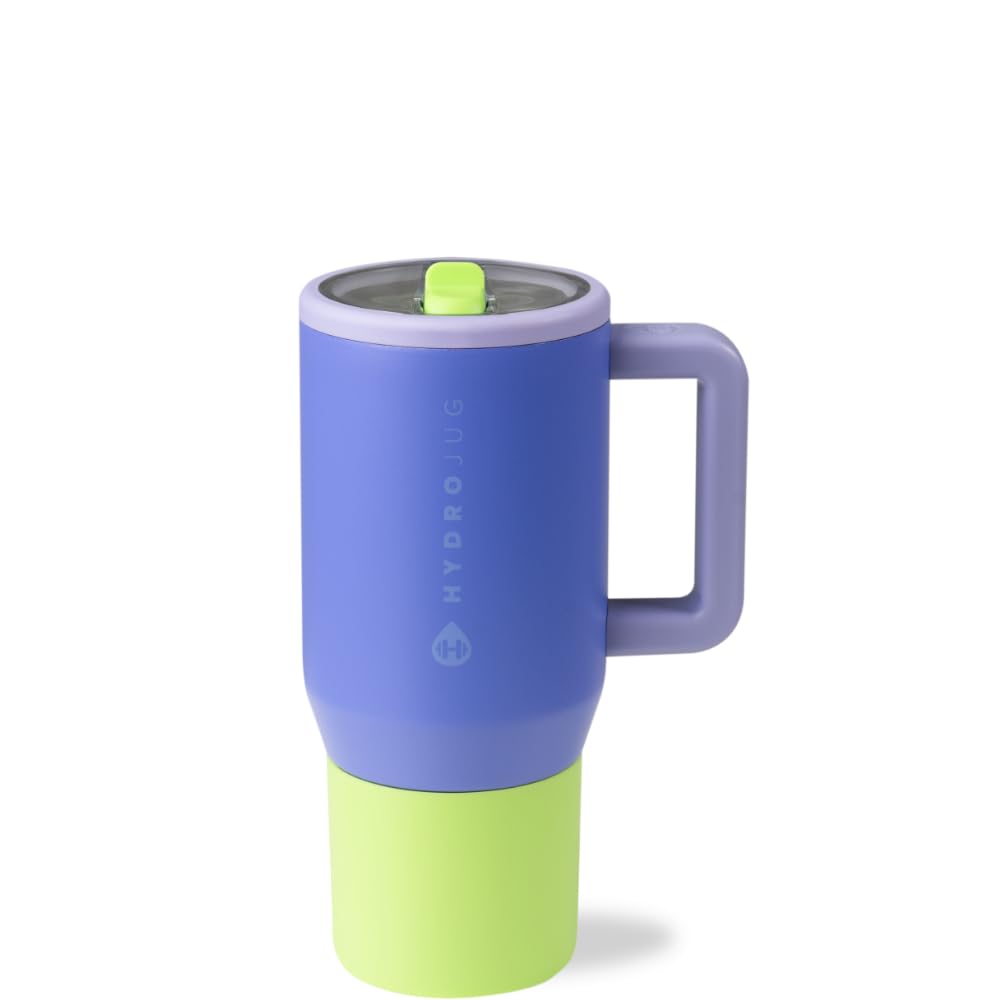 HydroJug Traveler - 20 oz Water Bottle with Handle & Flip Straw - Fits in Cup Holder, Leak Resistant Tumbler-Reusable Insulated Stainless Steel & Rubber Base - Gifts for Women & Men, Lime Rickey