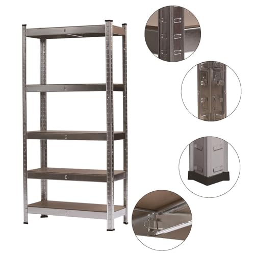 CROWNSHOP Garage Shelving Units 5 Tier Heavy Duty Metal Shelving Unit, Boltless Storage Shelves for Garage, Shed, Warehouse, Workshop & Office (5 Tier, 70 x 30 x 150CM) - Image 5