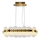 Modern Crystal Chandelier, Oval Gold Crystal Chandelier, 3-Way Dimmable Pendant Lights Fixture for Living Room Dining Room Kitchen Island Foyer L23.6 inch