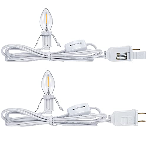 Accessory Cord with A LED Light Bulb Lamp Kit 6Ft Christmas Village Lights Cord with On/Off Switch and Spare Fuse Blow Mold Light for Christmas Houses Village Holiday Craft Decorations(2 Pieces)