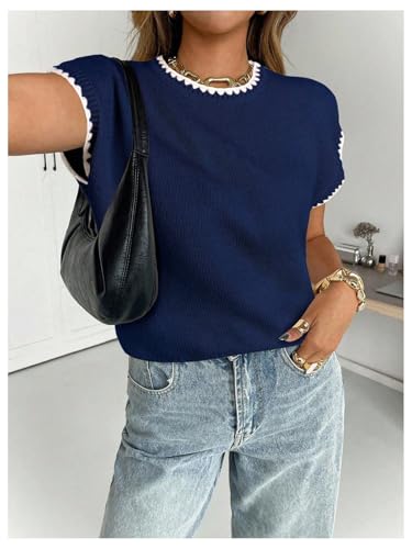 Image of SOLY HUX Women's Short Sleeve Sweater 3D Floral Sweaters Pullover Tank Tops Knit Vest Trendy Fashion Clothing