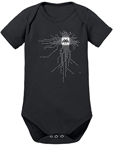 TShirt-People Nerd CPU Cyborg Computer Chip Baby Body Negro 0-3 Meses