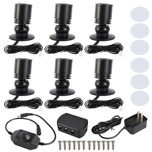 YaeCCC Dimmable LED Mini Spotlight Jewelry Showcase Display Lights Black Shell Surface Mount (Pack-6,Daylight 6400k)