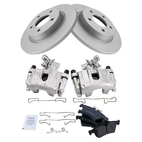 Image of TRQ Rear Brake Pad and Rotor Set Ceramic Solid Rotors Calipers