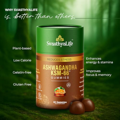 Image of Ashwagandha KSM-66 Gummies | Stress & Anxiety Relief | Heart Health | Better Memory | Orange Flavor, No added sugar | 60 Gummies