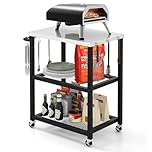 TANGZON Outdoor Grill Dining Cart, Movable Pizza Oven Trolley with 4 Universal Casters, Stainless Steel Top, Side Handle & Rack, Metal BBQ Cart Food Prep Station (3 tier, 72 x 41 x 80 cm)