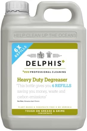 Delphis Eco Heavy Duty Degreaser - Plant-based, Vegan Degreaser Cleaning Spray, Free from Fragrances, Dyes and Petroleum Solvents, 2 Litres, White