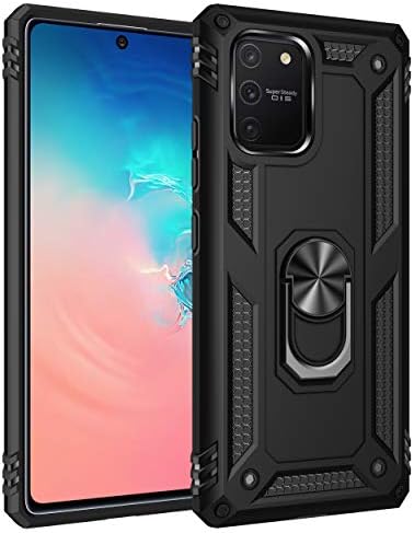 Rebex Compatible with Galaxy S10 Lite Case, Samsung A91 Case,Galaxy M80s Case, Tough Heavy Protective Metal Rotating Ring Kickstand Holder Grip Magnetic Metal Armor Heavy Duty (Black)