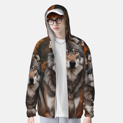 UPF 50+ Sun Protection Hoodie Long Sleeve Wild Wild Gray Wolf Sun Shirt Rash Guard Fishing Shirts for Men4