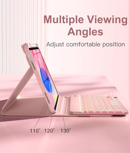 Image of Hamile for iPad 11th 10th Generation Case with Keyboard - 7 Colors Backlit Wireless Detachable Folio Keyboard Cover with Pencil Holder for iPad A16 11-inch 2025 10th Gen 10.9 Inch 2022 (Pink Rose)