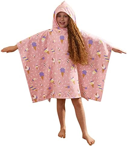 Dreamscene Ice Cream Hooded Poncho Towel for Kids Swimming Bath Shower Holiday Microfibre Pool Beach Changing Robe for Boys Girls, Pink Purple,One Size for Kids Boys Girls,DTPOICEBL28