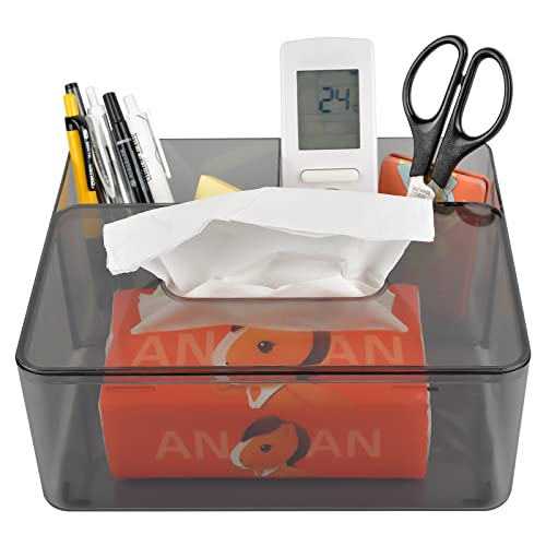 Preisvergleich Produktbild Pinsheng Rechteckige Taschentuchbox, Multifunktionaler Kosmetiktücherbox mit 2 Fächern, Transparentem Taschentuchspender mit Fernbedienungshalte für Wohnzimmer, Büro, Schminktisch