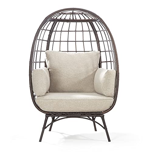 Joyside Patio Wicker Egg Chair With Cushion, Oversized Indoor Outdoor Lounger For Patio, Living Room, Pe Rattan Chair Steel Frame For Room Indoor/Outdoor, Strong Load Capacity, Beige Cushion #TOP4