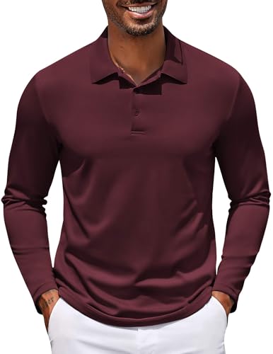 COOFANDY Men's Long Sleeve Polo Shirt Golf Lightweight Breathable Moisture Wicking Shirt for Business Casual Work Outdoor
