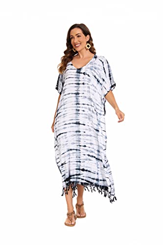 Image of Beautybatik Women Hippie Tie Dye Caftan Kaftan Loungewear Maxi Plus Size Long Dress XL to 4X