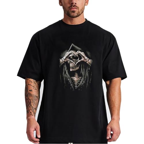 Cloinhall Men's Cotton T Shirts for Big and Tall Men Loose T-Shirts Plus Size Top Tees Black XL