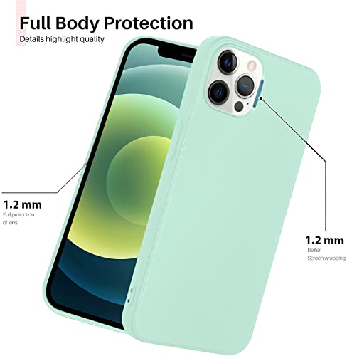 Image of VONZEE Microfiber Candy Case Compatible for iPhone 12 Pro Max 6.7 inch, Shockproof Slim Back Cover Liquid Silicone Case - Mint Green