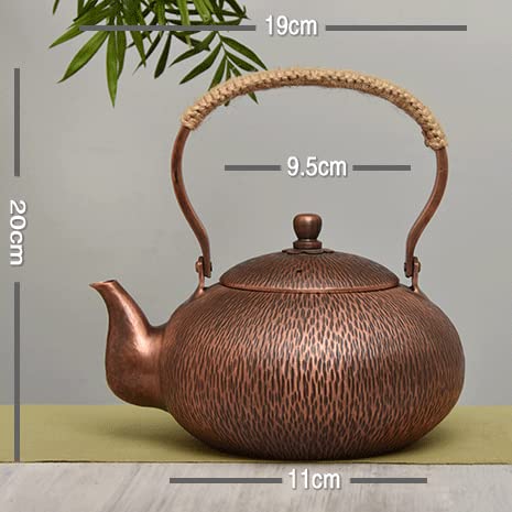 kkekos Handmade Copper Teapot Tea Kettle Chinese Teapot for Stovetop (2000ml tall,Brown)