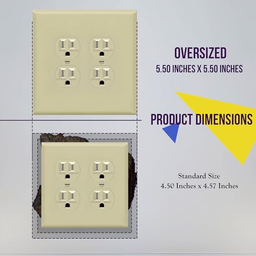 Image of ENERLITES Double Duplex Receptacle Cover, Two Gang Outlet Wall Plate, Oversized 2-Gang 5.5 inch x 5.5 inch, Unbreakable Polycarbonate Thermoplastic, UL Listed, 8822O-I, Ivory