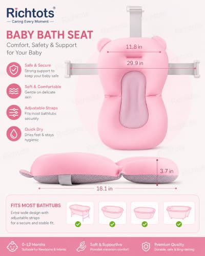 Image of Premium Soft and Safe Baby Bath Cushion for Comfortable Bathing (Pink)