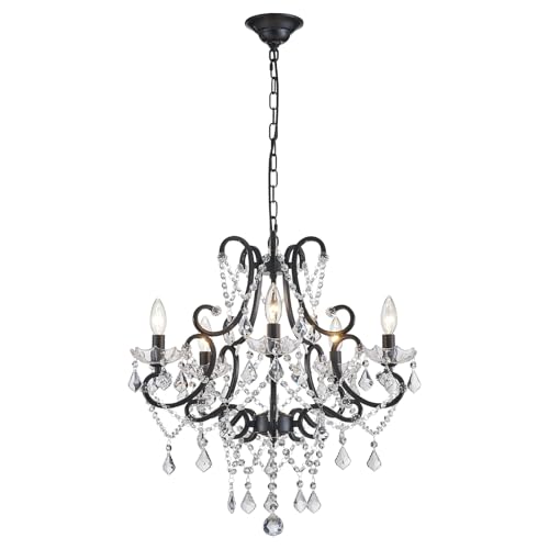 Black Crystal Chandelier 5-Light for Dining & Living Rooms