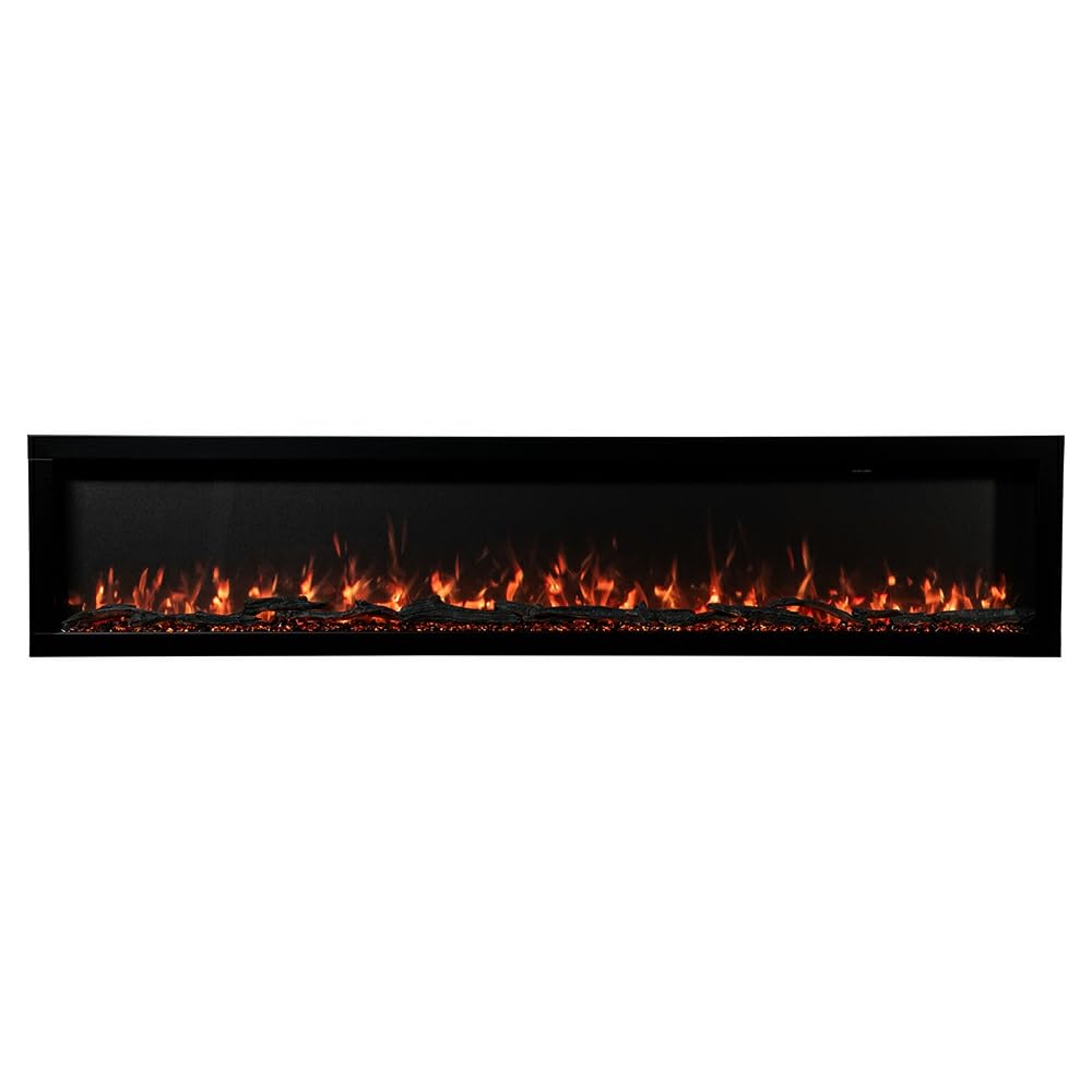 Modern Ember Highmark 84 Inch Smart Linear Electric Fireplace - Premium Flame with 10 Colors, Sleek Hidden Vent Design, Install Recessed in-Wall or Wall-Mount, WiFi and Voice-Enabled