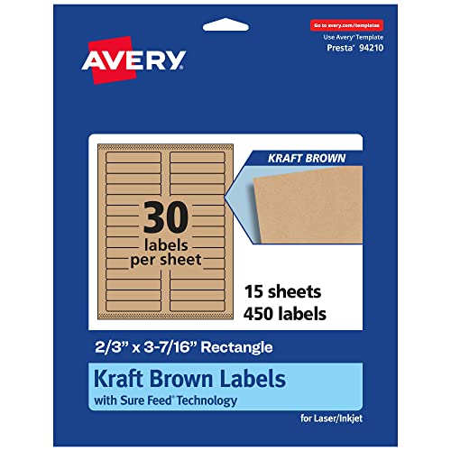 Avery Kraft Brown Rectangle Labels, Sure Feed Technology, 2/3