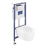 Pack WC Suspendu sans Bride VILLEROY ET BOCH Avento + Bâti Support ViConnect Pro + abattant Frein de Chute + Plaque chromée Mat
