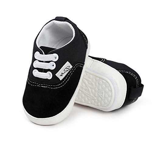 Baby Canvas Shoes - Infant Girls Boys Sneakers Anti-Slip Toddler First Walkers Slip On Newborn Crib Shoes(Black,6-12month)