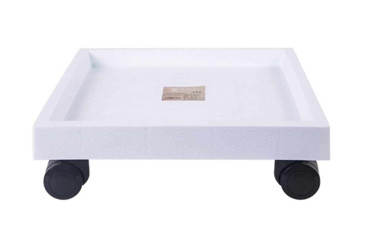 HPTHLY Square Plastic Plant Trolley Caddy With Wheels Garden Flower Pot Stand & Saucer For Indoor/Outdoor Use 29Cm Durable Plant Mover For Easy Mobility (White 36Cm)