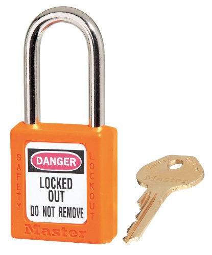 Image of Master Lock 410ORJ Orange 1 1 /2 inch X 1 3 /4 inch Zenex Thermoplastic Lightweight Safety Lockout Padlock with 1 /4 inch X 1 1 /2 inch Shackle (1 /EA)