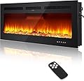 60" Electric Fireplace, Dual Heater 750/1500W, Adjustable Brightness, Wall Recessed and Wall Mounted Fireplace, Fireplace Heater with Touch Screen & Remote Control, Linear Fireplace, Logs & Crystal