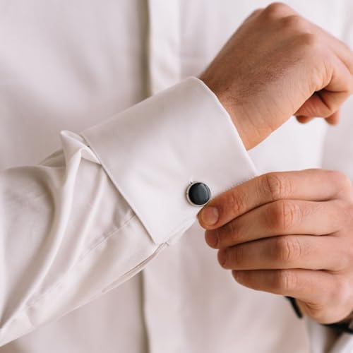 8 Pcs Tuxedo Buttons and Cufflinks Tuxedo Cufflinks and Studs Set Tuxedo Shirt Studs for Men Wedding Accessories Business Gift Tux Studs Classic Mens Cufflinks Shirts Cuff Links (Black & Silver)