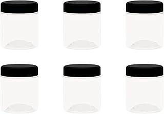 برطمان بلاستيك أبيض شفاف مع غطاء بألوان مختلفة وطبقة من البلاستيك من ارتيستيك، برطمان تخزين بلاستيك صحي قابل لإعادة التعبئة، 6 قطع، 200 مل، قطر 6.3 سم، أسود