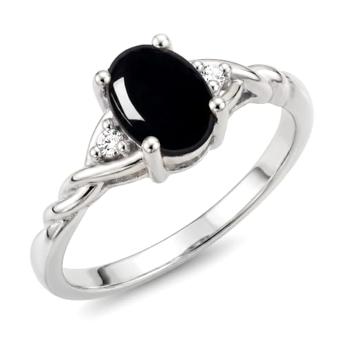 Image of Rylos Sterling Silver Classic Birthstone Ring - 7X5MM Oval Gemstone & Diamonds - Women's Jewelry, Sizes 5-10