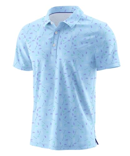 Image of QIXING Mens Golf Polo T Shirts for Men UK Tops (Blue Transfusion, L)