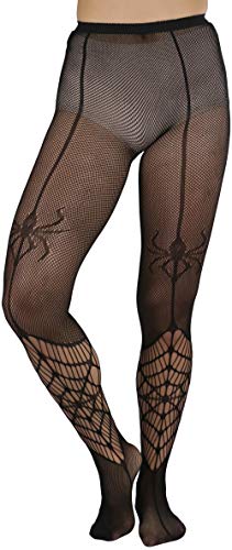 Image of ToBeInStyle Women's Spiderweb & Crawling Spider Print Hosiery Tights & Thigh High Stockings