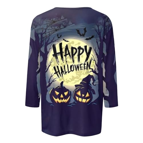 Halloween Shirts for Women 3/4 Sleeve Plus Size Crewneck Loose Fit Cute T Shirt Halloween Costumes for Women 2025