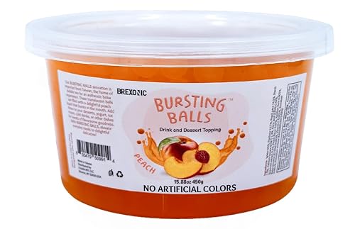 BREXONIC Boba Pearls, Peach Popping Bursting Boba, Tapioca Pearls For Bubble Tea and No Artificial Colors (Peach, 1 LB 1 Pack)