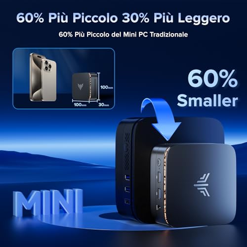 Essenx E1 Mini PC ?ntel Alder Lake-?95 (?eat N5095, fino a 3.4GHz),16GB RAM+512GB M.2 SSD Mini Computer, WiFi 5,Bluetooth4.2, Dual 4K@60Hz Display HDMI2.0 +DP1.4 - PC Desktop - Immagine 7