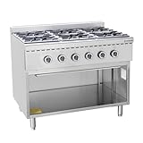 GastroHero ECO‑Gasherd GHBO6B mit 6 Flammen | offener Unterbau | 43,2 kW | Gastronomie Gasherd aus Edelstahl | Thermoelement-Sicherung | geeignet für Erd‑ & Propangas